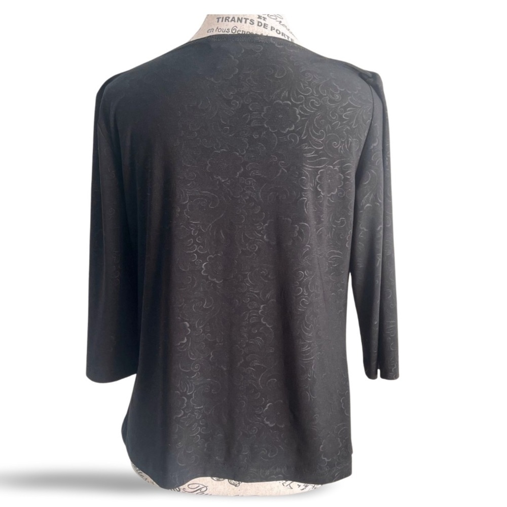 Vintage 90s Jessica Black Damask Cowl Neck Blouse Soft Goth Minimalist Medium - Picture 3 of 4